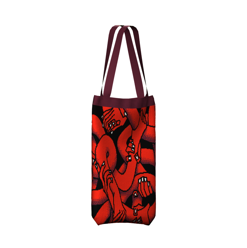 "Hand Tangle" Knitted Tote (red)