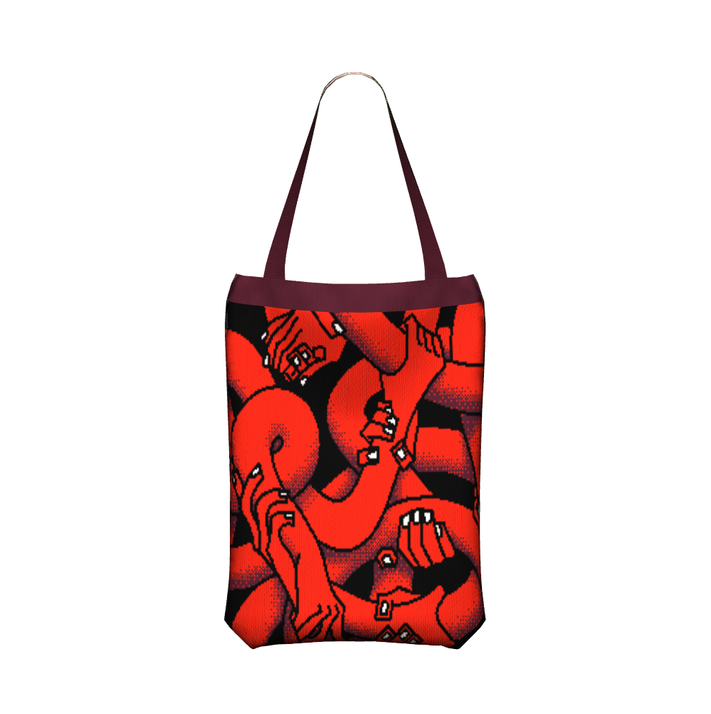 "Hand Tangle" Knitted Tote (red)