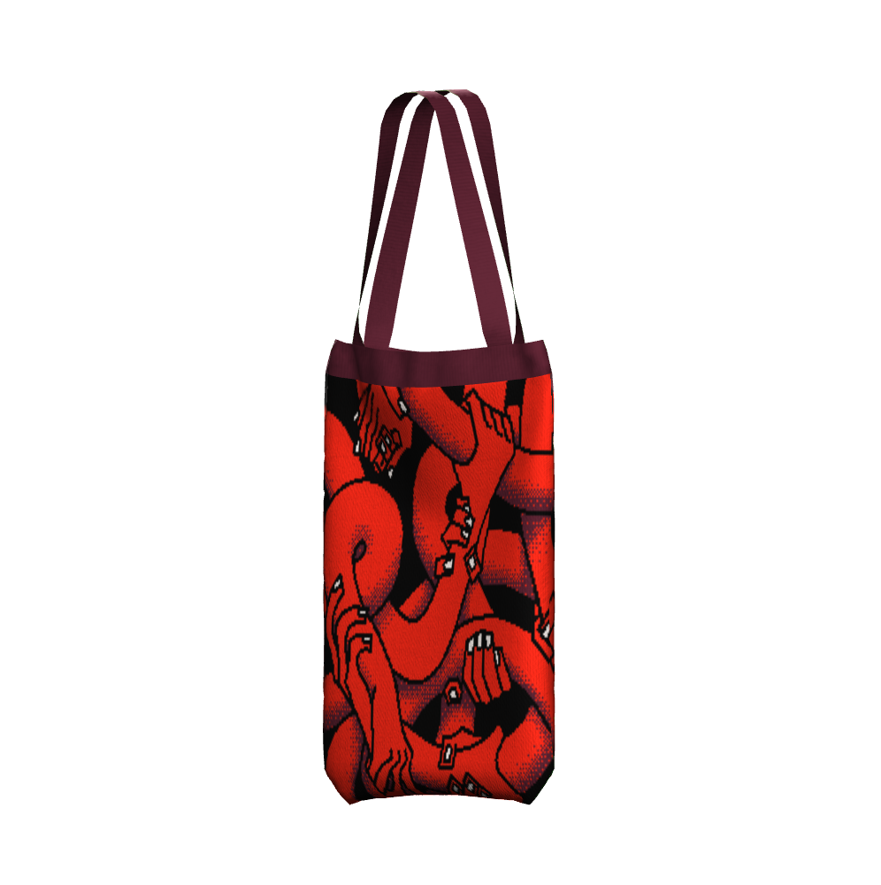 "Hand Tangle" Knitted Tote (red)