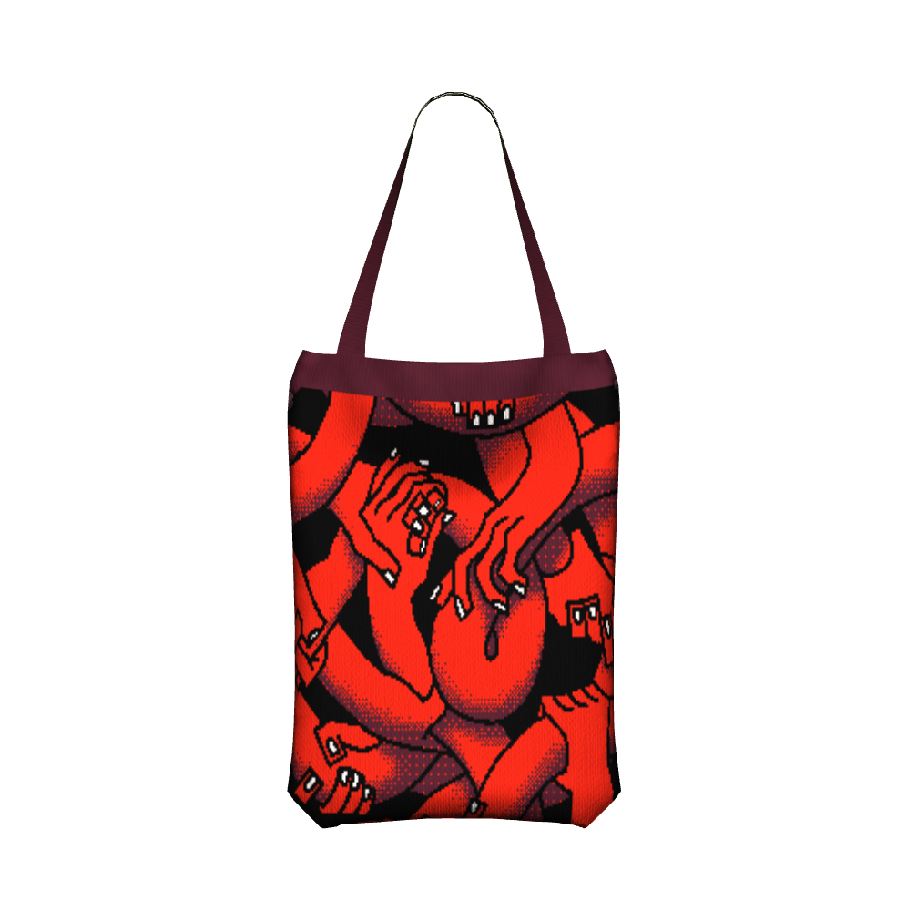 "Hand Tangle" Knitted Tote (red)