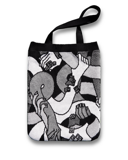 "Hand Tangle" Knitted Tote (B&W)