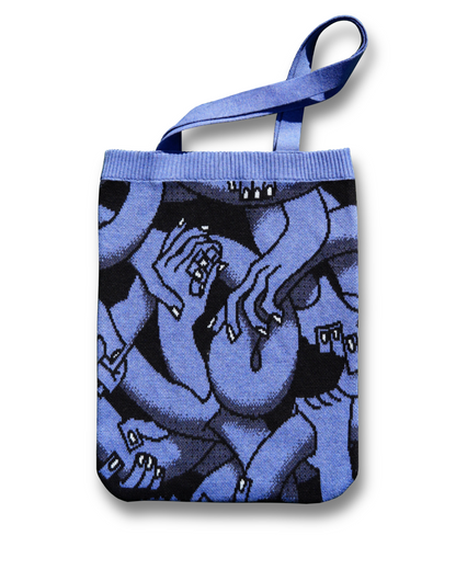 "Hand Tangle" Knitted Tote (blueish)