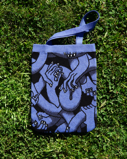 "Hand Tangle" Knitted Tote (blueish)