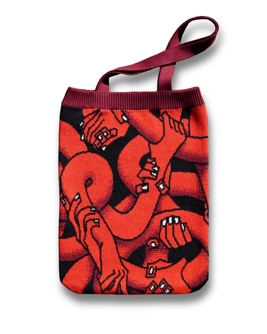 "Hand Tangle" Knitted Tote (red)