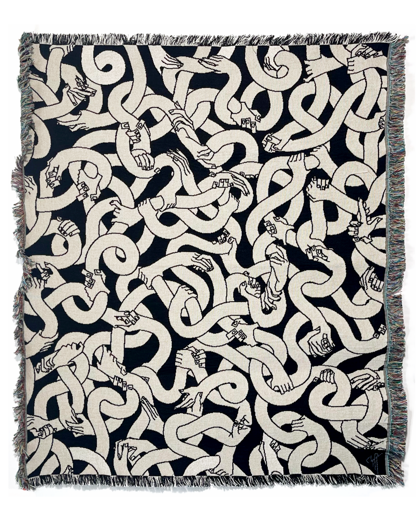 "Hand Tangle" Tapestry Blanket (B&W)