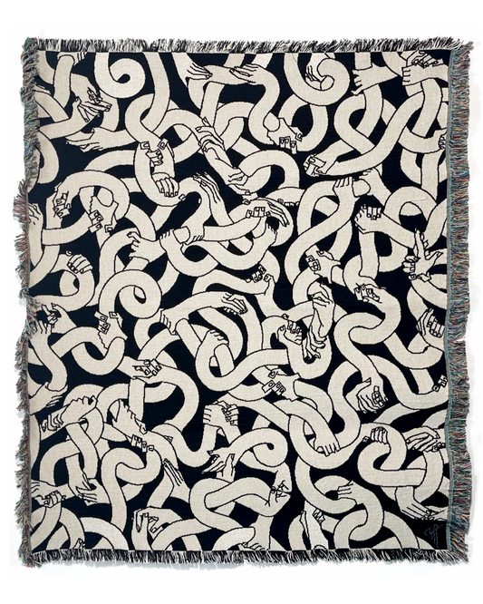 "Hand Tangle" Tapestry Blanket (B&W)