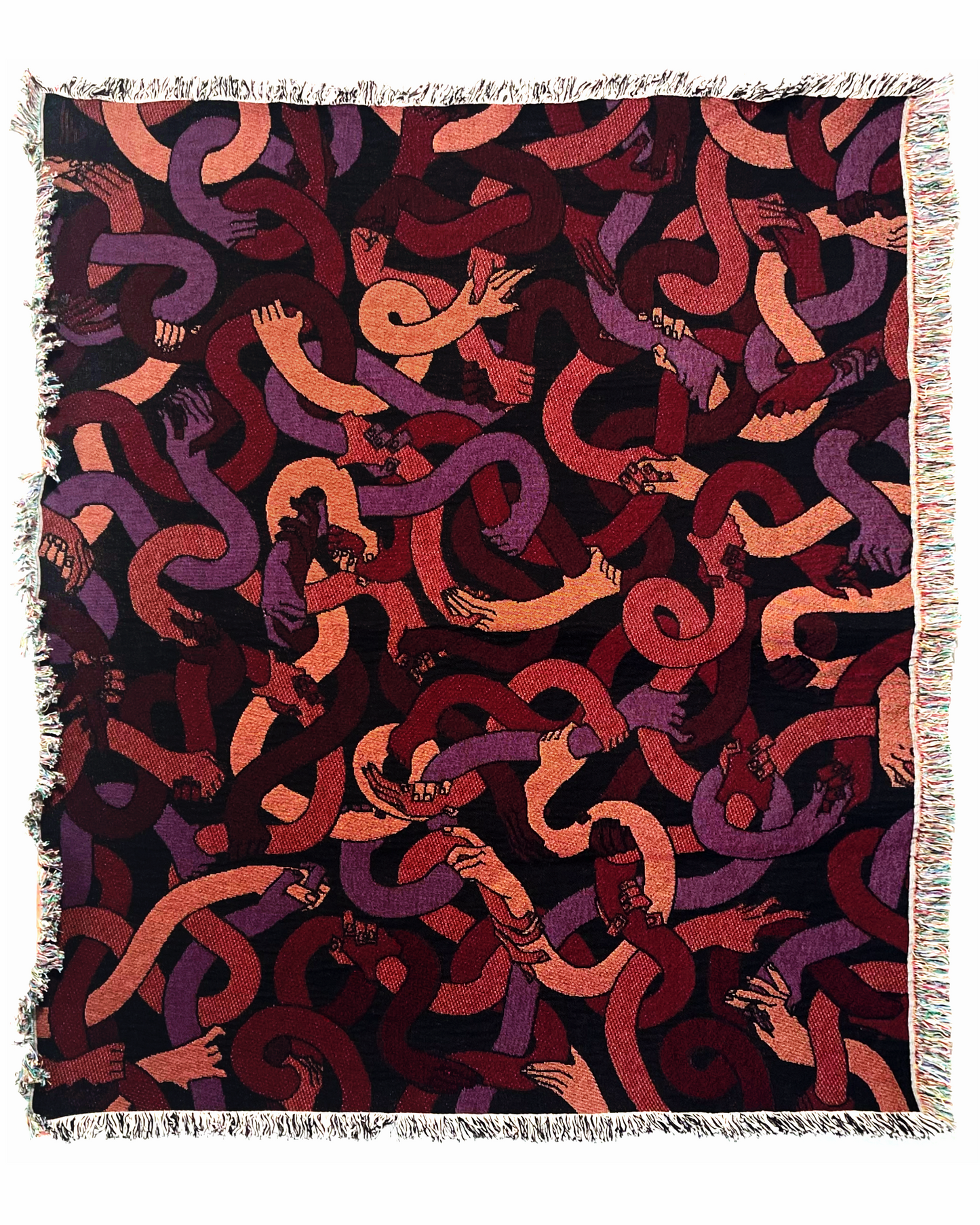 "Hand Tangle" Tapestry Blanket (deep red)