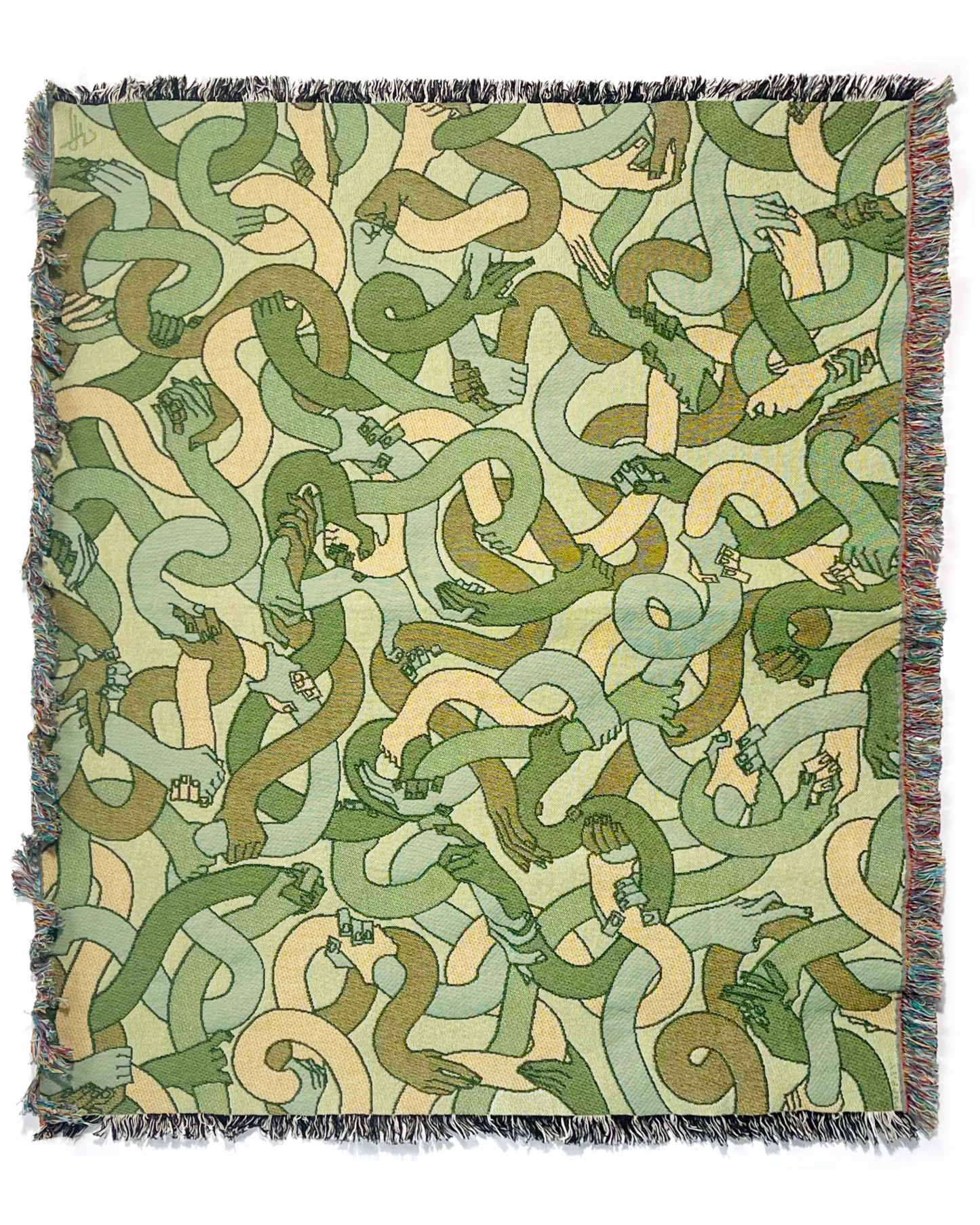 "Hand Tangle" Tapestry Blanket (jungle green)