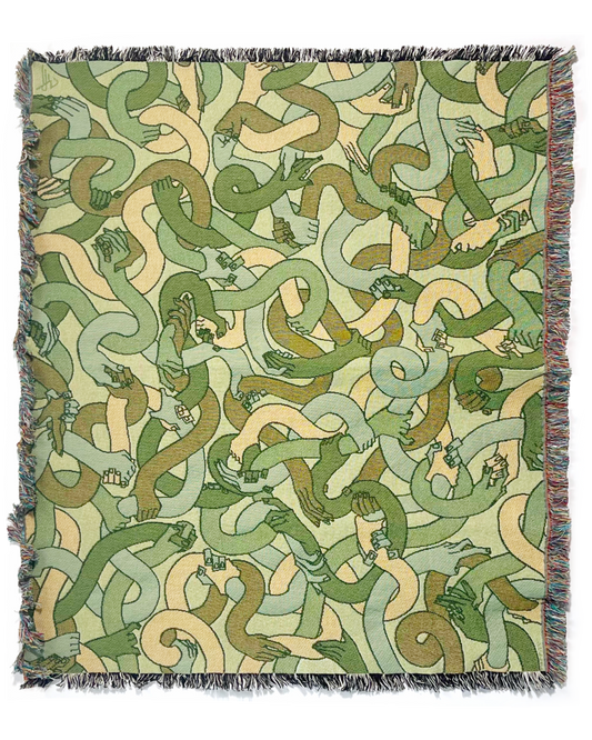 "Hand Tangle" Tapestry Blanket (jungle green)