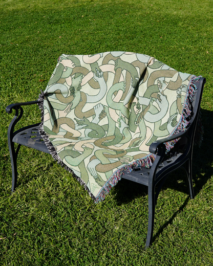 "Hand Tangle" Tapestry Blanket (jungle green)