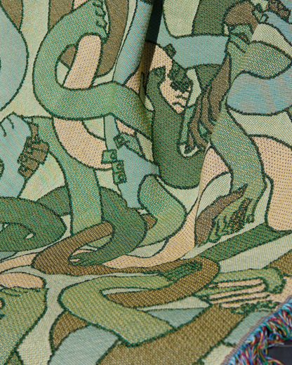 "Hand Tangle" Tapestry Blanket (jungle green)