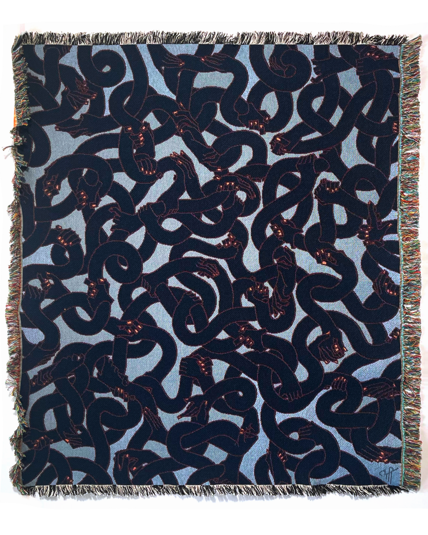 "Hand Tangle" Tapestry Blanket (squid ink)