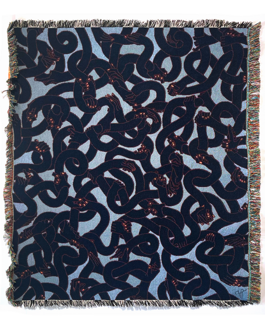 "Hand Tangle" Tapestry Blanket (squid ink)