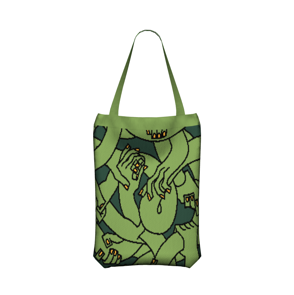 "Hand Tangle" Knitted Tote (green)